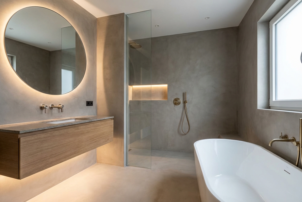 Badezimmer-Transformation ohne Fliesen entfernen